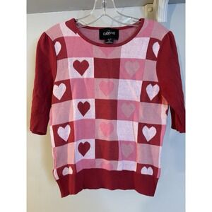COLLECTIF Red & Pink Heart Puff Sleeve Sweater M‎ Valentine's